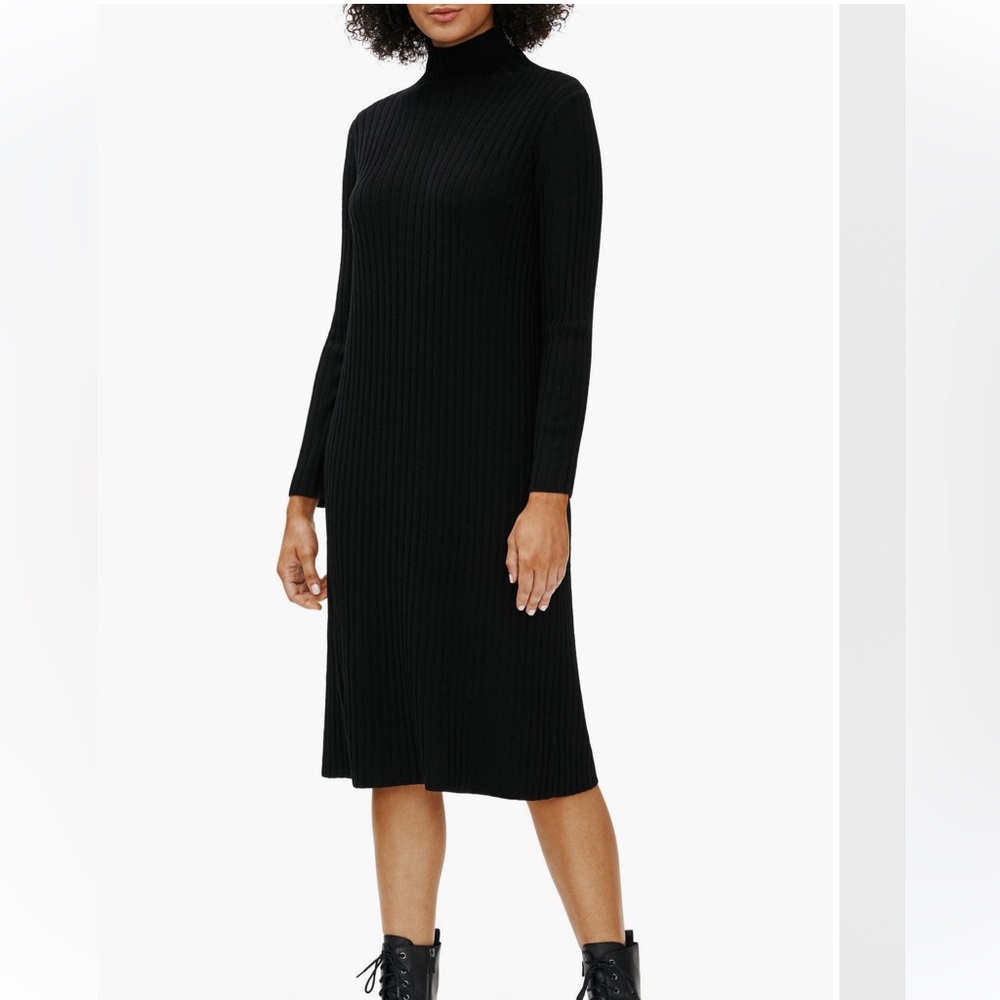 Eileen Fisher Scrunch Neck Ribbed Wool Sweater Dress